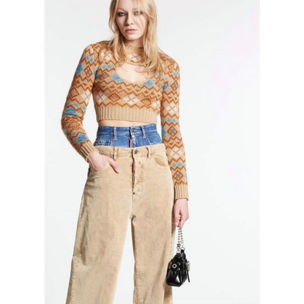 NWT Dsquared2 Heart Vintage Shetland Sweater Cropped Open Heart Long Sleevs SZ M